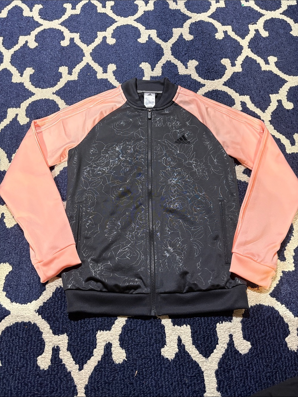 adidas Black Floral Carbon Cleora Track Jacket sz S